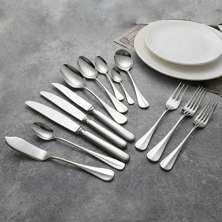 Heavy-Duty Nordic Style SS304 Mirror Stainless Steel Cutlery Set Full Table Tableware for Restaurant and Cafe Service