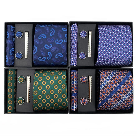 Good Quality Conjunto Gravatas De Luxo Necktie Set Own Brand Ties Set Ensemble Cravate Necktie Set