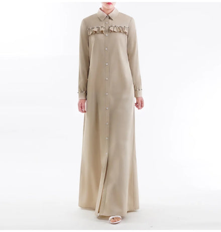 2025 New Coming Design Simple Style Pearl Decoration Front Button Closure Abaya Women Muslim