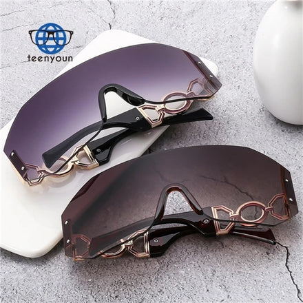 Teenyoun 2024 Frameless One-Piece Sunglasses Men Women Trendy Sports Cycling With Large Frame UV400 Shades Wholesale