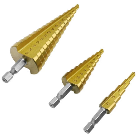 3pcs Hss Steel Titanium Step Drill Bits 3-12mm 4-12mm 4-20mm Step Cone Cutting Tools Steel Woodworking Wood Metal Drilling Set