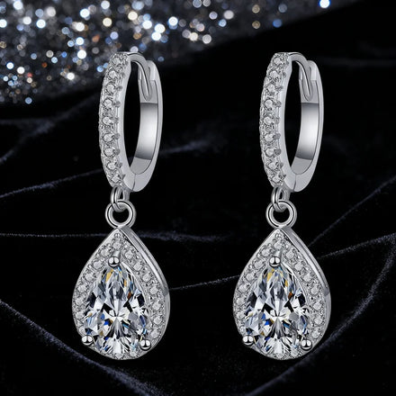 Classic 925 Sterling Silver Pear Cut VVS D Color 1CT Teardrop Moissanite Pendant Earrings for Women Wedding