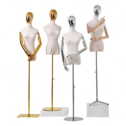Adjustable Half Dress Form Dummy Mujer Women Clothes Display Mannequin Silver Chrome Gold Linen Female Mannequin Half