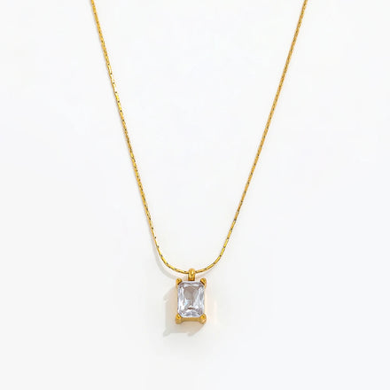 Joolim Jewelry 18K Gold Plated White Zirconia Pendant Dainty Chain Necklace Stainless Steel Jewelry Wholesale