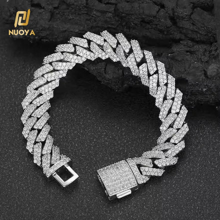 Hip Hop Jewelry 12mm Diamond Cuban Chain Bracelet Silver Plated Brass With Iced Out Zircon Cuban Link Chain Bracelet for Women