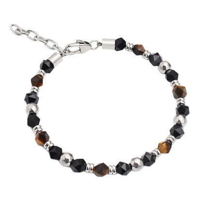Fashion Faceted Black Agate Bead Bracelet for Men with Stainless Steel Adjustable Chain Bracelet Luxury Jewelry With Clasps