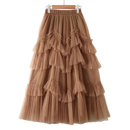 Patchwork Mesh Skirt for Women High Waist Casual Ball Gown Skirts Female Fashion New Clothes _ Spring
