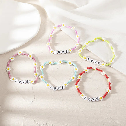 INS Style Small Fresh Daisy Rice Bead Chain Bohemian Bracelet Beaded Bracelets for Women