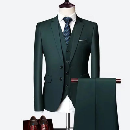 Luxury 3piece Men's Wedding Suit Slim Solid Color Business Office Suit Sets Large Size Blazer+pants +vest EUR US Size XS-3XL