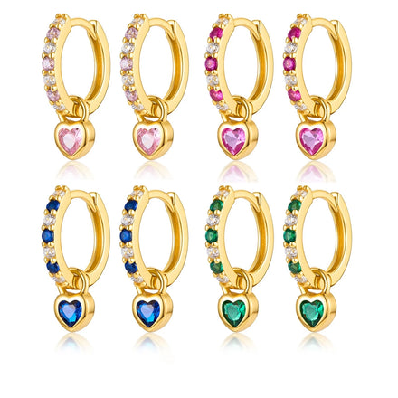 Daidan Heart Earrings 925 Dangle Earrings Women Blue Pink Zircon Sterling Silver 925 Hoop Woman Heart Shape Hoop Earrings