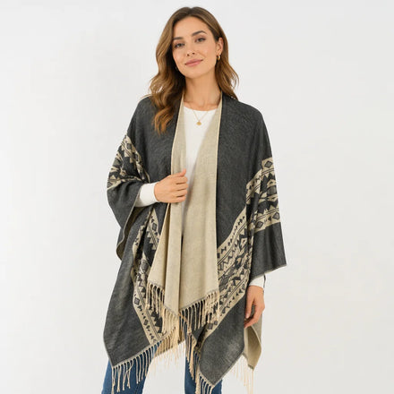 Winter Women's Acrylic Long Pashmina Shawl with Tassel Geometric Pattern Windproof & Multifunction for Outdoor Activities