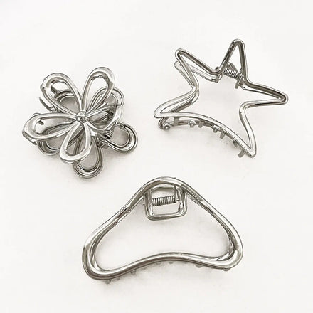 7.5cm Alloy Flower Shiny Hollow Ganchos Para El Cabello Hair Clips Star Metal Claw Clips Irregular Hair Accessories for Girls
