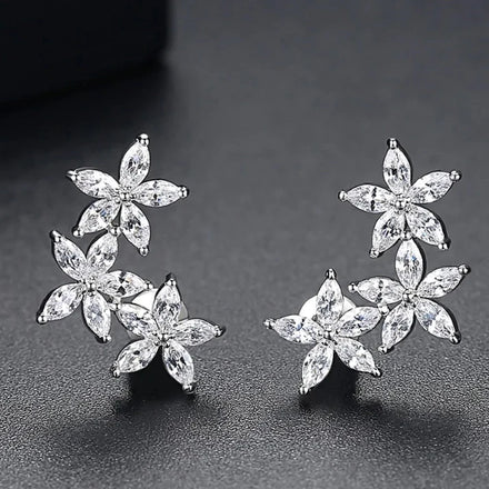 CAOSHI Hot Sale Luxury Flowers Earrings Piercing Crystal Cubic Zirconia Delicate Women Statement Jewelry Silver Plated Earrings