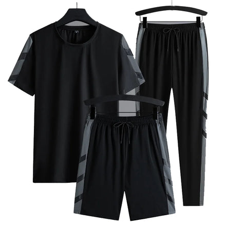 Products Men's Suit Sportswear Three-piece T-shirt and Shorts Brand Clothing Men's Short Sleeve Custom Solid Color Summer Suit