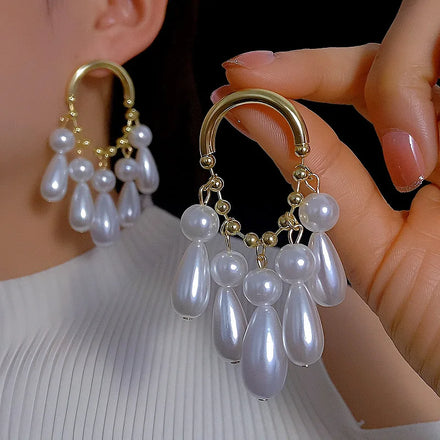 Vintage Gold Plated Pearl Water Drop Earrings Exaggerated Baroque Pearl Geometric Pendant Earrings Women Jewelry