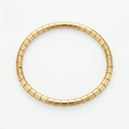 QIAOREN 12674 Minimalist Linked Cube Tube Round Bangle Hypoallergenic Stainless Steel Gold Hinged Bracelet Birthday Wedding Gift