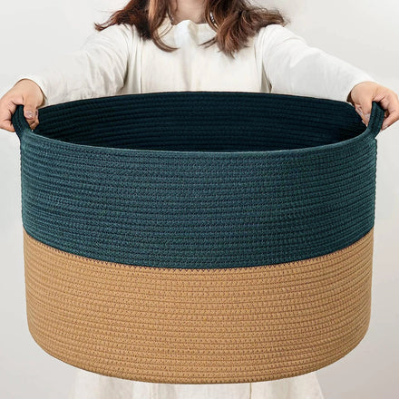 Hot Selling Cotton Rope Woven Storage Basket Handmade Foldable Woven Laundry Hampers Baskets With Durable Handles Customized
