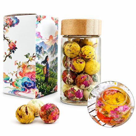 16 PCs Chrysanthemum Blooming 2g Flower Balls Bottle Gift Pack Custom Logo Chinese Beautiful Handmade Mix Rose Jasmine Lily Tea