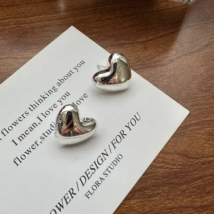 Engraved Letter Chic Style 925 Sterling Silver Fine Jewelry Chunky Heart Earring