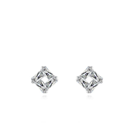 European and American Style Fashionable Square Zircon Stud Earrings Jewelry Women Temperament Sterling Silver 925 Earrings