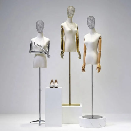 Black Gold Silver Mesh Hollow Head Chrome Mannequin Female Half Body Women Mannequin