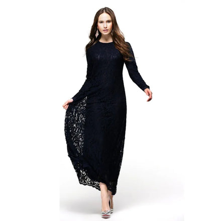 Dubai UAE French American UK Plain Color Full Lace Polyester Modest Clothing Muslim Party Dress for Women