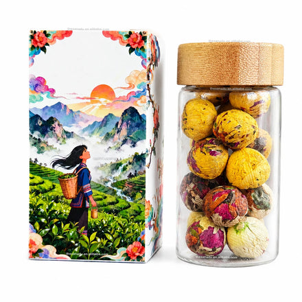 Mini Flowering Tea Balls Handmade Dried Mixed Flowers Artisan Gift Blooming Glass Bottle Gift Pack Wholesale 16 PCs