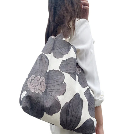 Cartoon Printed Canvas Large Capacity Eco-friendly Durable Casual Tote Daily Use & Travel Beach & Grocery Foldable Shopping Bag