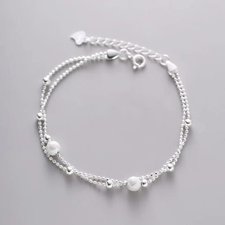 Small Round Ball Shape Double Layer Chain Charm Bracelet 925 Sterling Silver Bracelets Women Fashion Jewelry