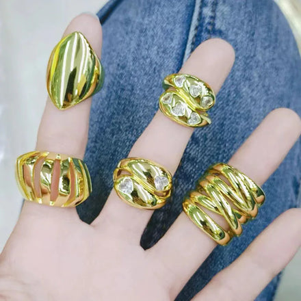 RA1161 Unique Stylish Boho Chunky Thick Wide 18K Gold Plain Multiple Layered Cross Adjustable Statement Ring