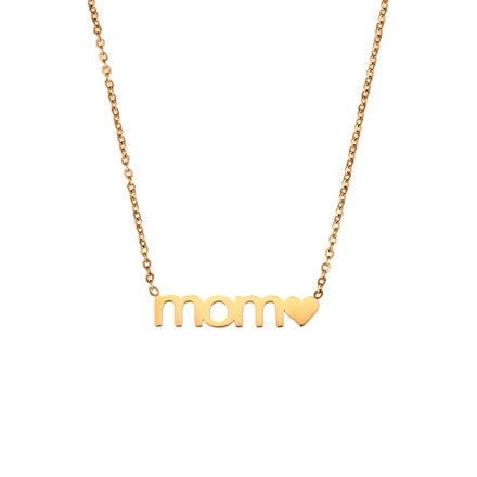 Wholesale Simple Stainless Steel 18k Gold Plated Pendant Necklace Mom Letter Necklace As Mother's Day Gift
