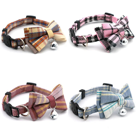 Plaid Pattern Pet Collars Cat Collar Removeable Bowknot Collar Pet