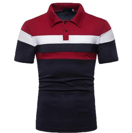 Men's Short Sleeved Polo T-shirt Striped Patchwork Fashionable Casual Button Lapel Tops Summer Clothing