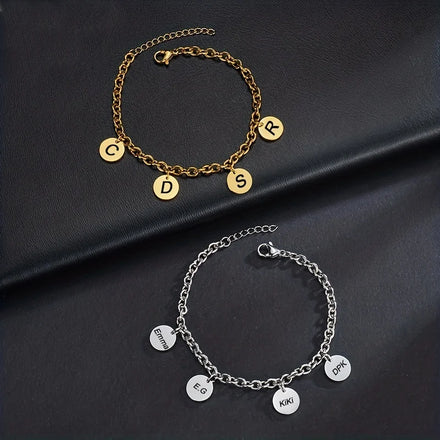New Fashion Round O Shape Link Chain Bracelet Personality Jewelry Mirror Polished Round Charm Engraving Name for Couple