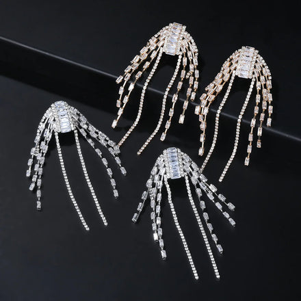 Wholesale Bling Zircon CZ Arch Shaped Earrings Jewelry Iced Out Cubic Zirconia Geometric Wedding Tassel Earrings