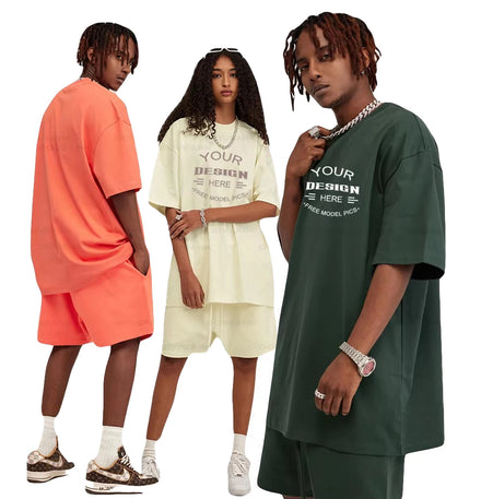 Custom Logo Plus Size Men's Winter Casual Tracksuit 2-Piece Jogging Set Oversized T-Shirt & Shorts 100% Cotton