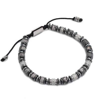 6mm Hematite Bead Bracelet Men Stainless Steel 18K Gold Plated Adjustable Trendy Daily Wear Wholesale Jewelry for Anniversary