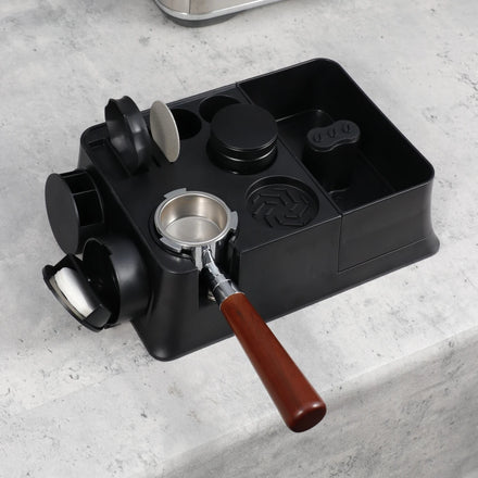White ABS Multi-Function Portafilter Holder Eco-Friendly Espresso Tamping Station Knock Box Coffee Tamper Distributor