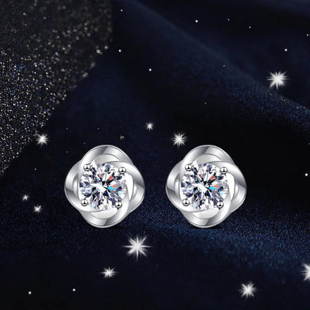 Fine Jewelry Sweet Four Leaf Clover Vvs D Color Moissanite Diamond Stud Earrings S925 Sterling Silver Earrings for Women