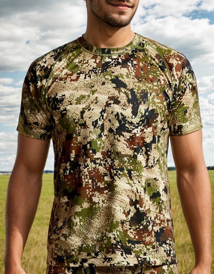 Men's Core Lightweight Crew Quick Dry Printed Camo Short Sleeve T-shirt Summer Fishing Hunting Wear