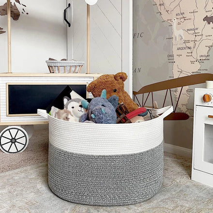 Hot Selling Cotton Rope Woven Storage Basket Foldable Woven Laundry Hampers Large Baskets With Durable Handles