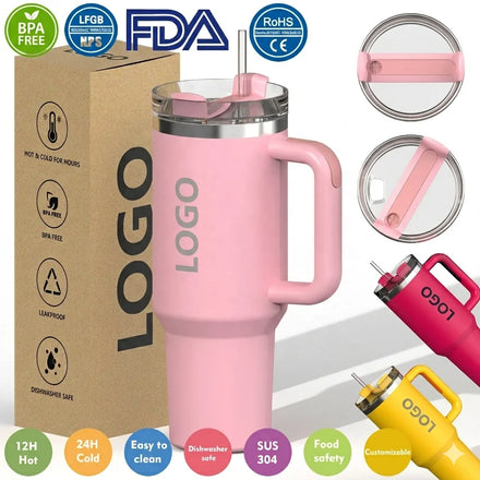 40oz Insulated Tumbler with Handle Bulk Wholesale Custom Logo Double Wall Stainless Steel Vacuum Travel Mug BPA Free