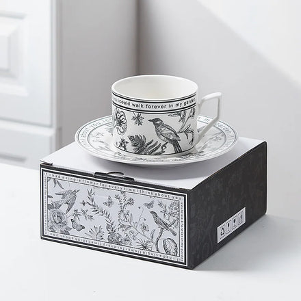 Creative Exquisite Bird Ceramic Coffee Mug and Saucer Set Vintage Light Luxury Afternoon Tea Cup Set
