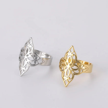 Filigree Flower Ring for Women Adjustable Stainless Steel Rings Accessories Vintage Celtics Amulet Jewelry Wedding Band Gift