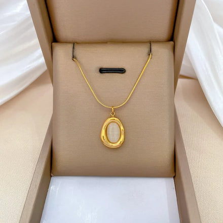 Titanium Steel Water Drop Cat's Eye Stone Necklace for Women Collar Chain Stainless Steel Jewelry Charm