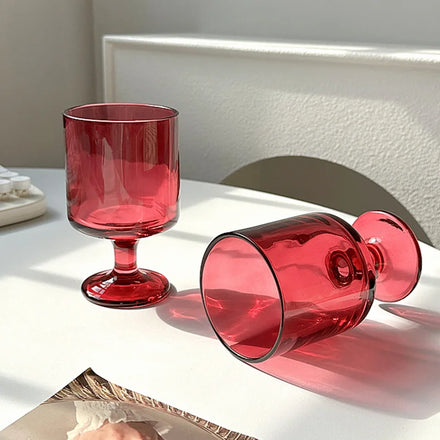 Ins European Vintage Rose Red Glass Goblet Creative Juice Water Cup