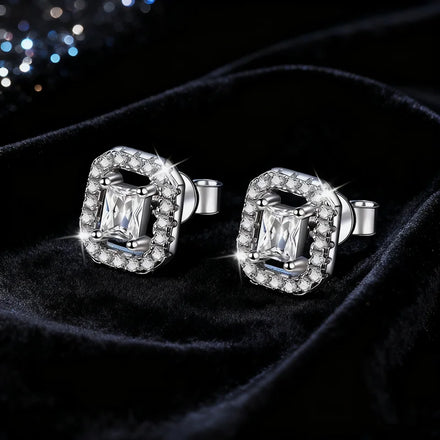 S925 Sterling Silver Rhodium Plated Inlay Full Diamond Radiant Cut D Colour Moissanite Earrings for Women
