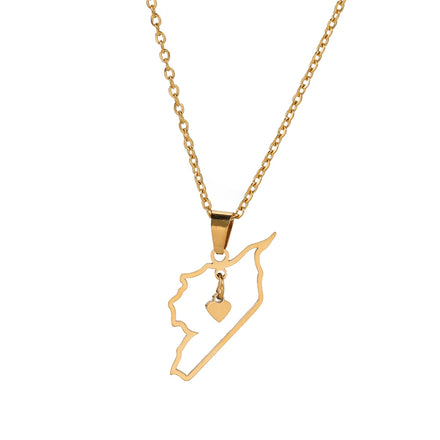 Hollow Syria Map Heart Pendant Necklace Stainless Steel Jewelry Geography Chain Necklace for Women Mother's Day Gift Wholesale