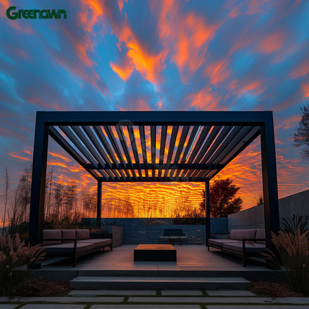 Modern Aluminium Motorized Pergola Manufacturer Automatic Black Patio Gazebo Outdoor Arches Opening Motorized Louvred Roof