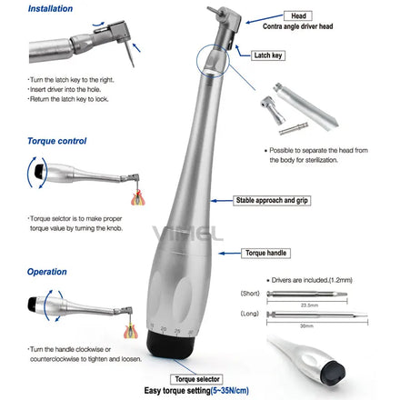 Dental Universal Implant Torque With 12pcs Drivers Wrench Dentistry Latch Head Handpiece 5 to 35 N.cm Dental Instrument